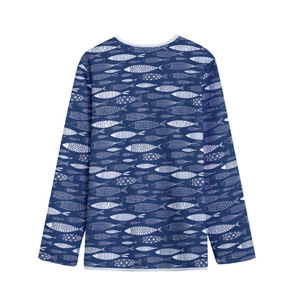 Ornamental Fish Pattern Print Long Sleeve Short Coat