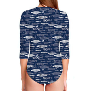 Ornamental Fish Pattern Print Long Sleeve Swimsuit