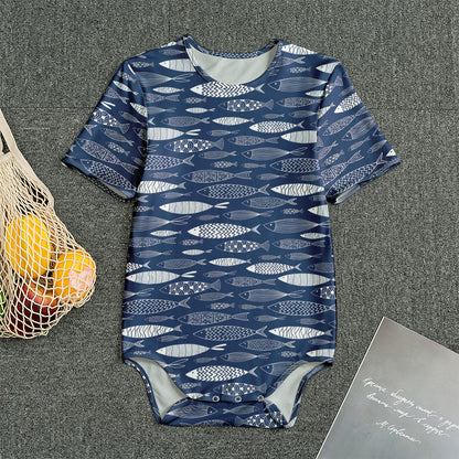 Ornamental Fish Pattern Print Men's Bodysuit