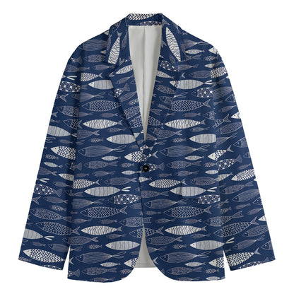 Ornamental Fish Pattern Print Men's Cotton Blazer