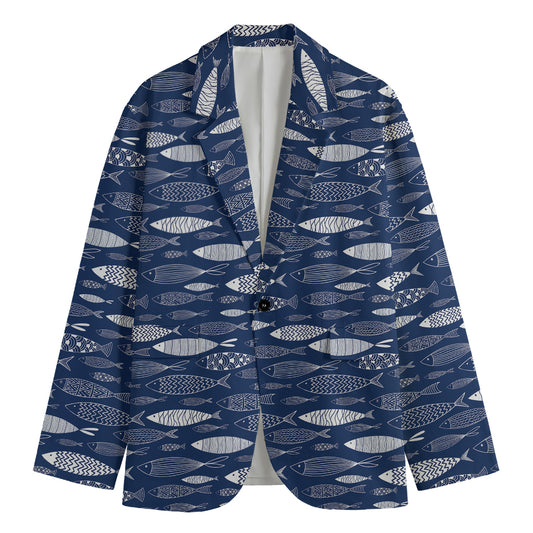 Ornamental Fish Pattern Print Men's Cotton Blazer