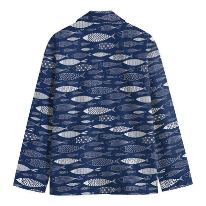 Ornamental Fish Pattern Print Men's Cotton Blazer