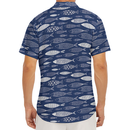 Ornamental Fish Pattern Print Men's Deep V-Neck Shirt