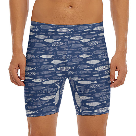 Ornamental Fish Pattern Print Men's Long Boxer Briefs