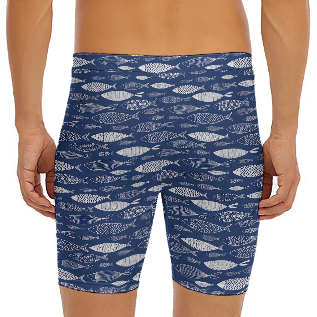Ornamental Fish Pattern Print Men's Long Boxer Briefs
