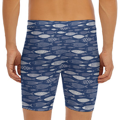 Ornamental Fish Pattern Print Men's Long Boxer Briefs