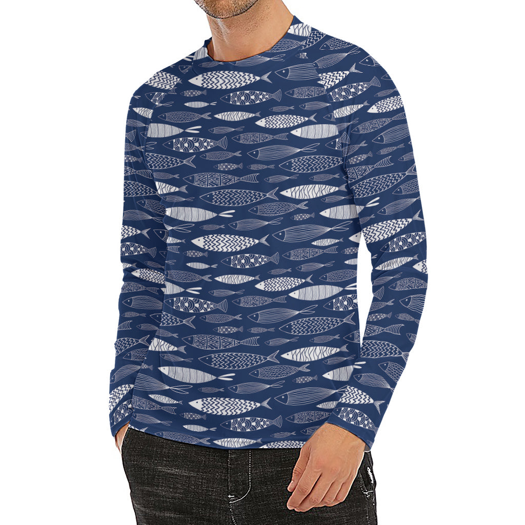 Ornamental Fish Pattern Print Men's Long Sleeve Rash Guard