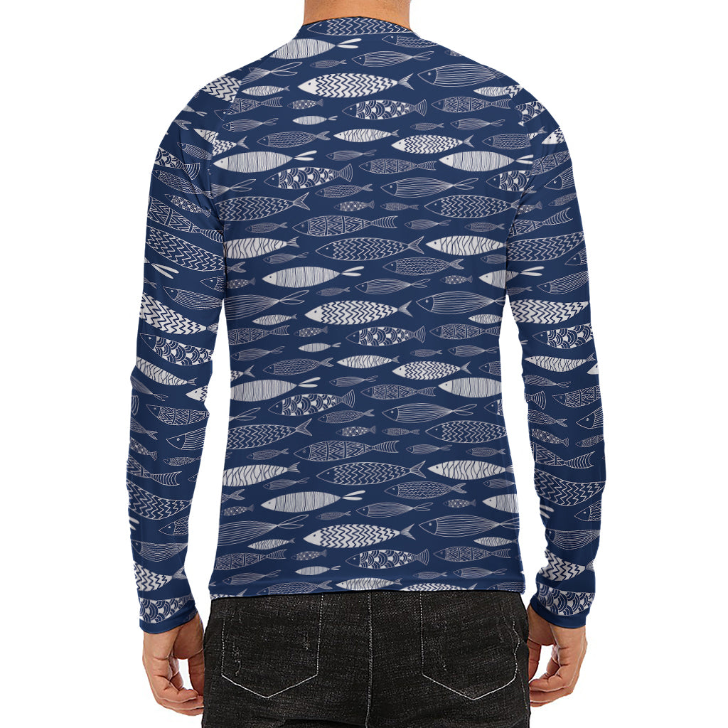 Ornamental Fish Pattern Print Men's Long Sleeve Rash Guard