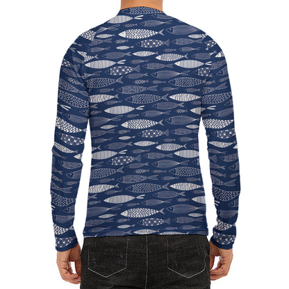 Ornamental Fish Pattern Print Men's Long Sleeve Rash Guard