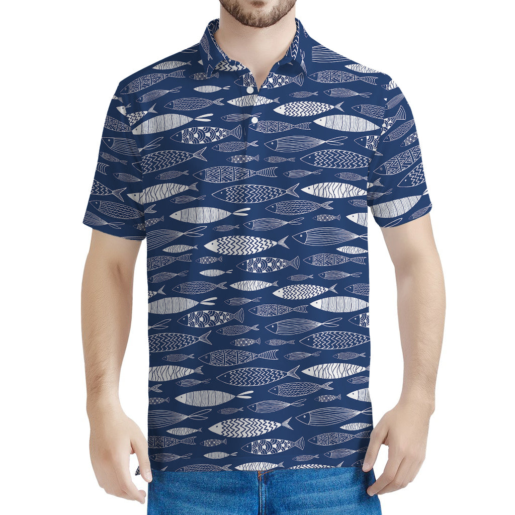 Ornamental Fish Pattern Print Men's Polo Shirt