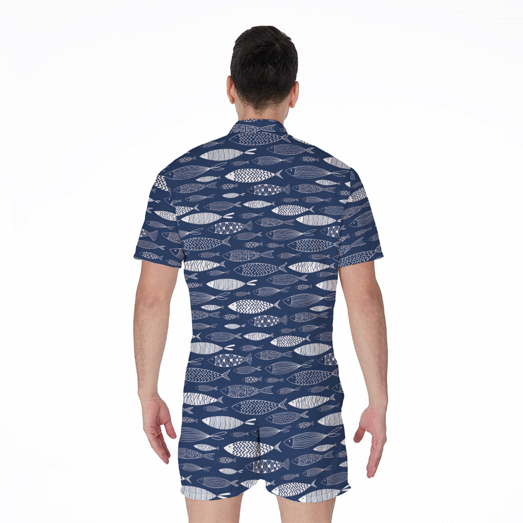 Ornamental Fish Pattern Print Men's Rompers