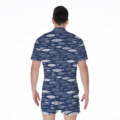 Ornamental Fish Pattern Print Men's Rompers