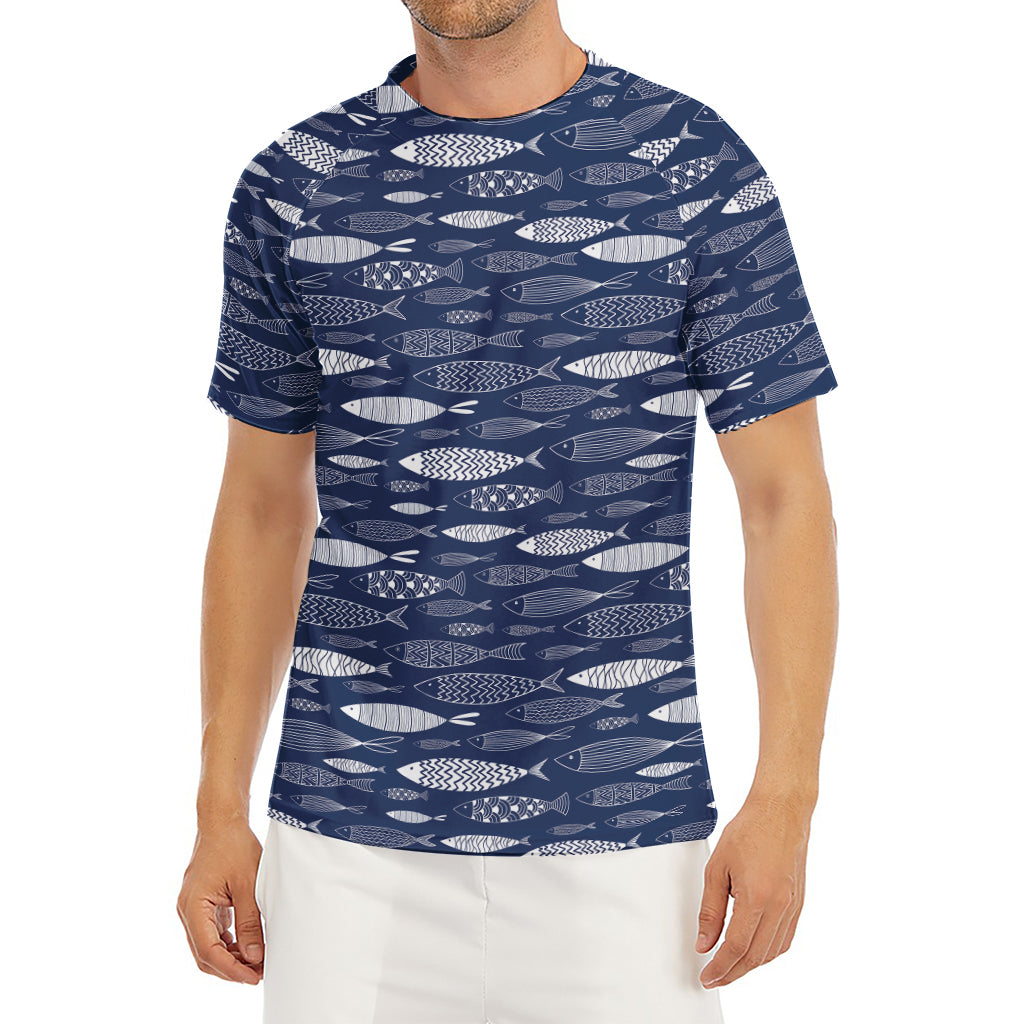 Ornamental Fish Pattern Print Men's Short Sleeve Rash Guard