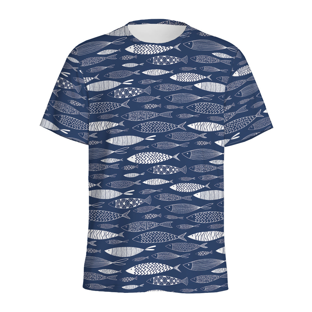 Ornamental Fish Pattern Print Men's Sports T-Shirt