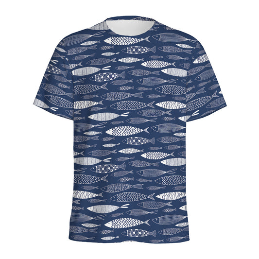 Ornamental Fish Pattern Print Men's Sports T-Shirt
