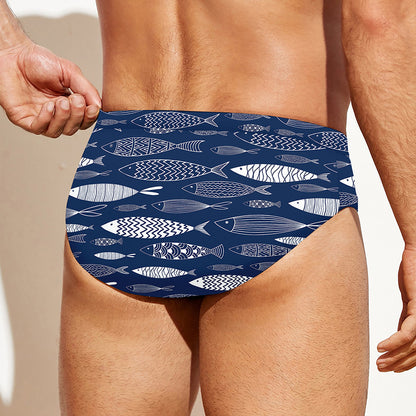 Ornamental Fish Pattern Print Men's Swim Briefs