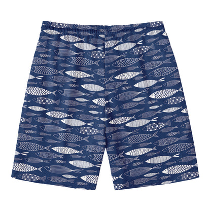 Ornamental Fish Pattern Print Men's Swim Trunks
