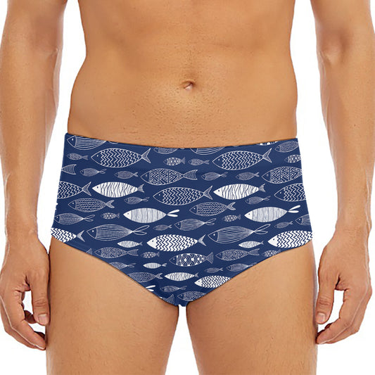 Ornamental Fish Pattern Print Men's Triangle Swim Briefs