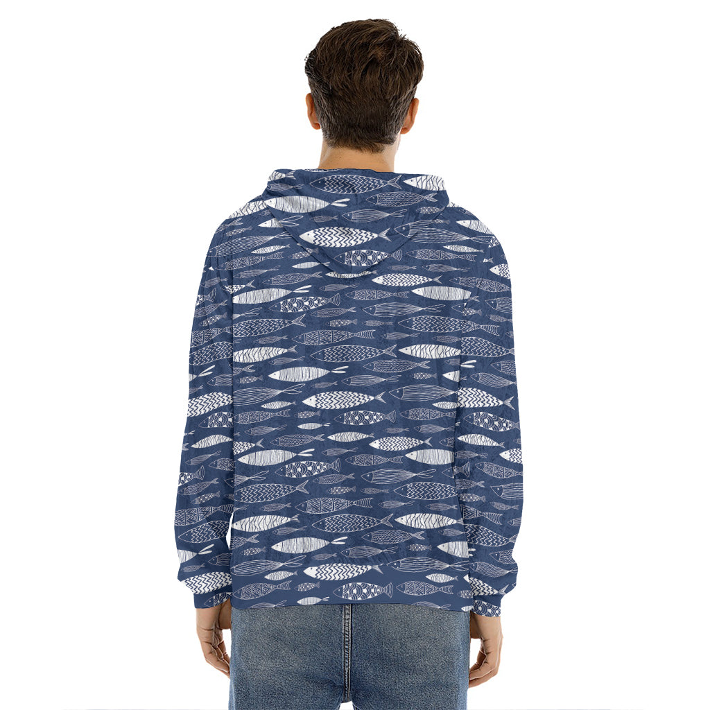 Ornamental Fish Pattern Print Men's Velvet Pullover Hoodie