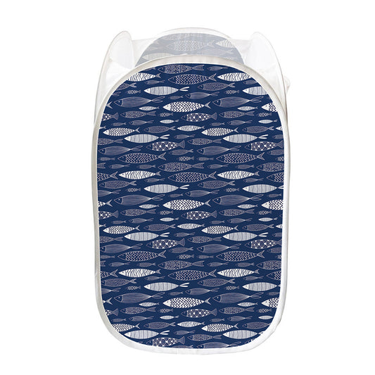 Ornamental Fish Pattern Print Mesh Laundry Hamper