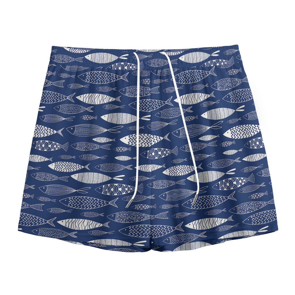Ornamental Fish Pattern Print Mesh Shorts