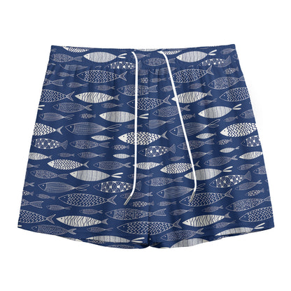 Ornamental Fish Pattern Print Mesh Shorts