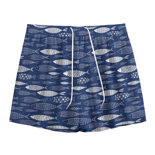 Ornamental Fish Pattern Print Mesh Shorts