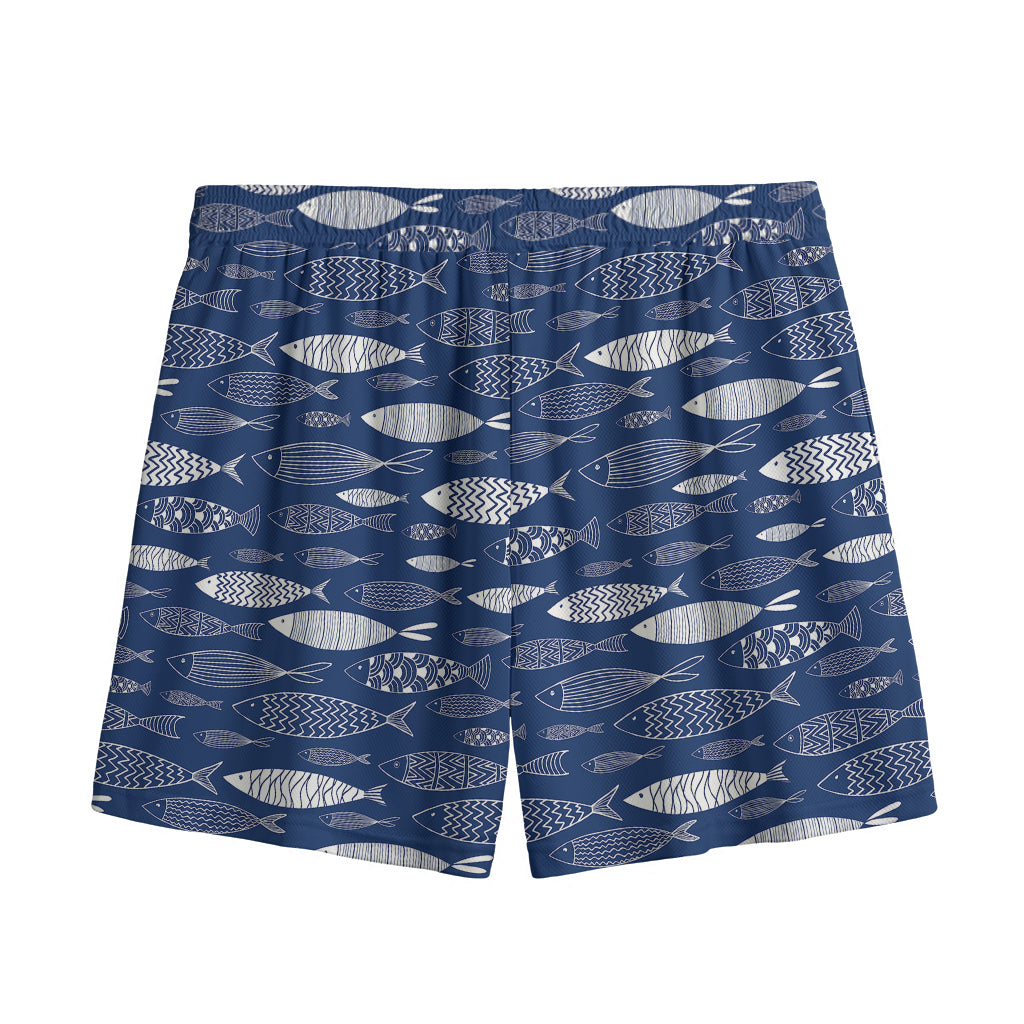 Ornamental Fish Pattern Print Mesh Shorts