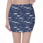 Ornamental Fish Pattern Print Pencil Mini Skirt