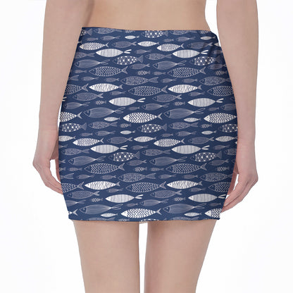 Ornamental Fish Pattern Print Pencil Mini Skirt