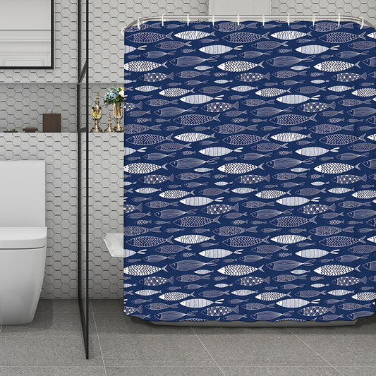 Ornamental Fish Pattern Print Polyester Shower Curtain