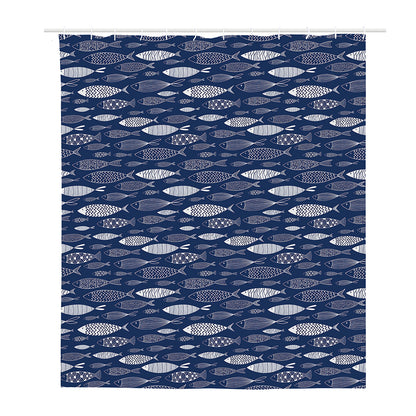 Ornamental Fish Pattern Print Polyester Shower Curtain