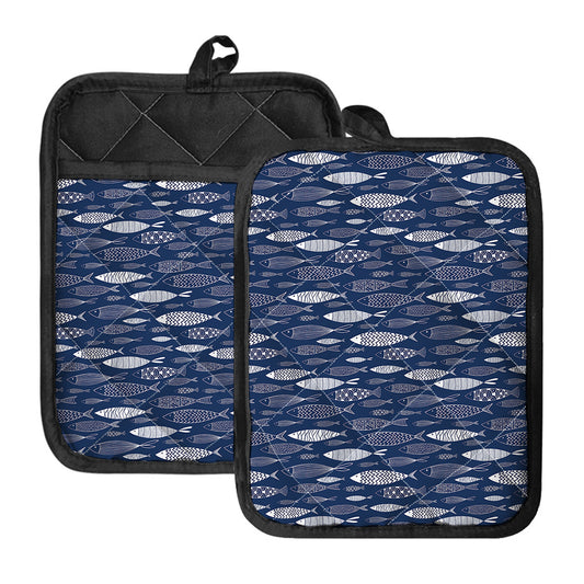 Ornamental Fish Pattern Print Pot Holders With Pocket