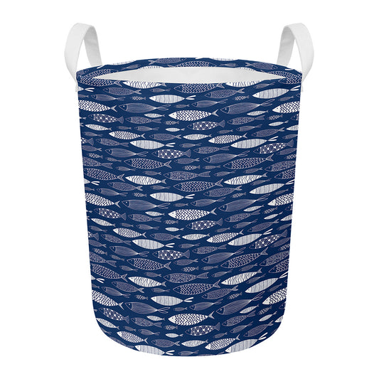 Ornamental Fish Pattern Print Round Laundry Basket