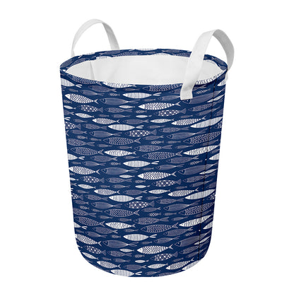 Ornamental Fish Pattern Print Round Laundry Basket