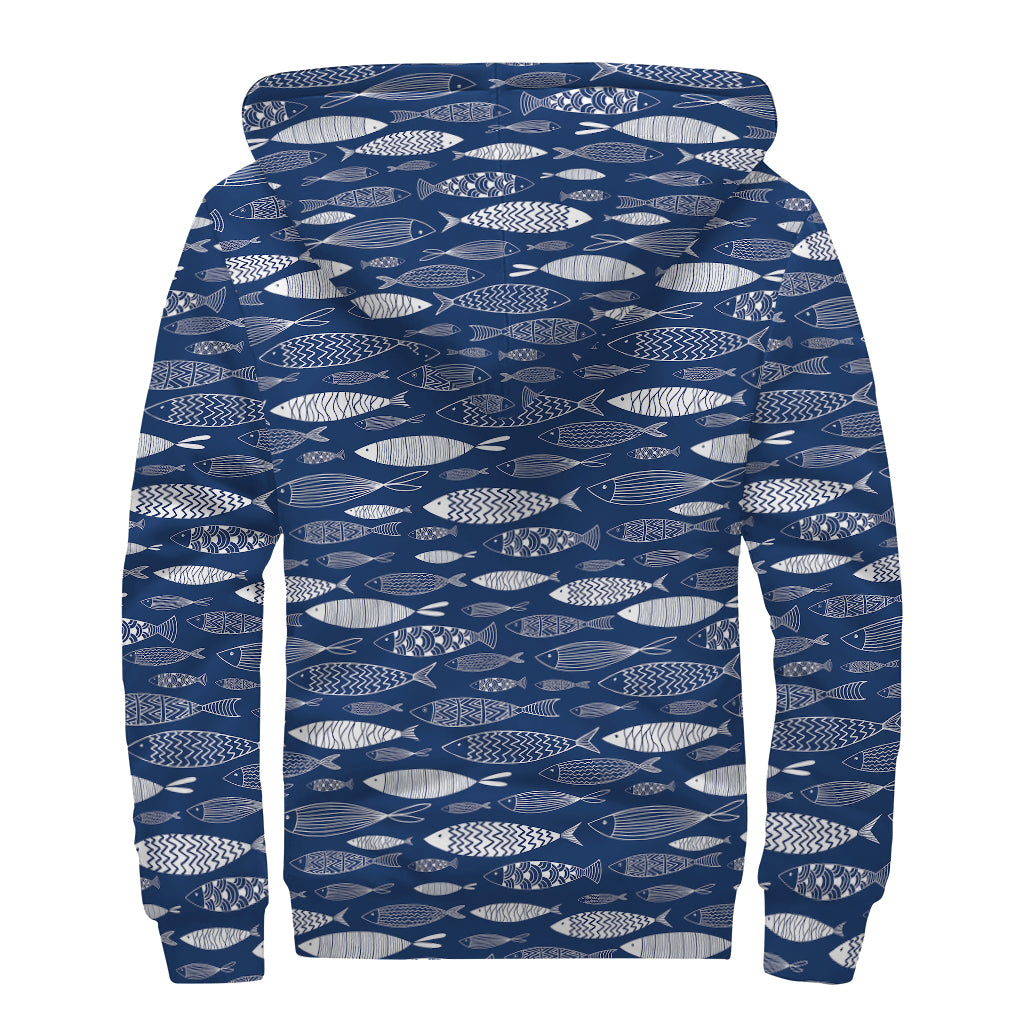 Ornamental Fish Pattern Print Sherpa Lined Zip Up Hoodie