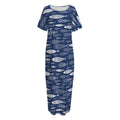 Ornamental Fish Pattern Print Short Sleeve Long Nightdress