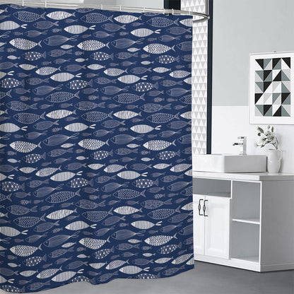 Ornamental Fish Pattern Print Shower Curtain