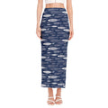 Ornamental Fish Pattern Print Side Slit Maxi Skirt
