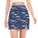 Ornamental Fish Pattern Print Side Slit Mini Skirt