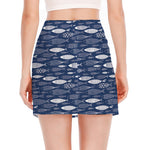 Ornamental Fish Pattern Print Side Slit Mini Skirt