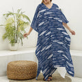 Ornamental Fish Pattern Print Silk V-Neck Kaftan Dress