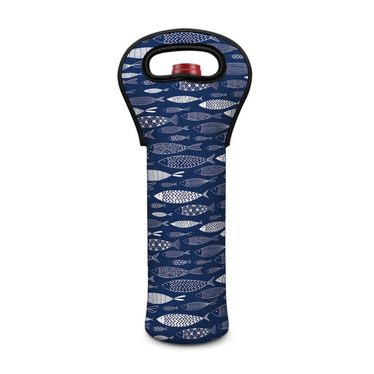 Ornamental Fish Pattern Print Single Neoprene Wine Tote