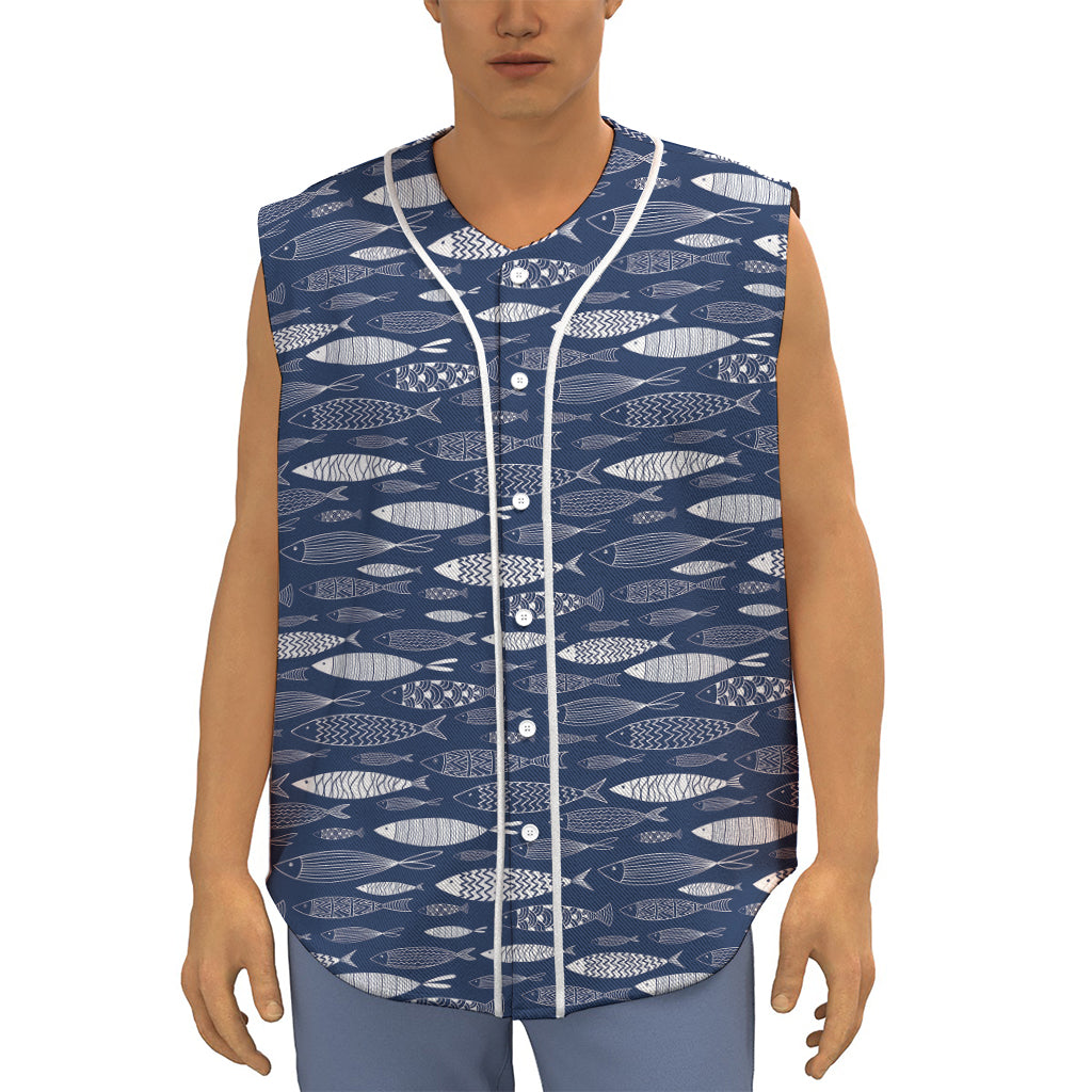 Ornamental Fish Pattern Print Sleeveless Baseball Jersey