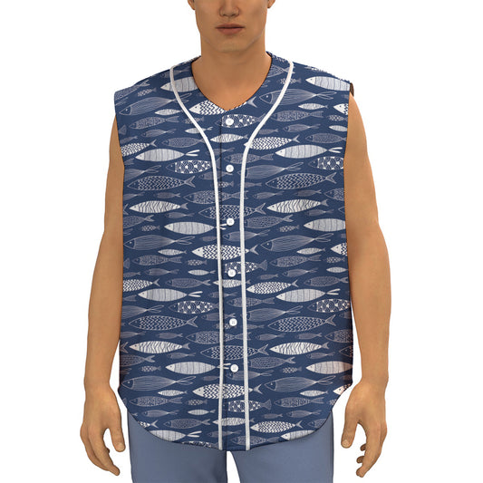 Ornamental Fish Pattern Print Sleeveless Baseball Jersey