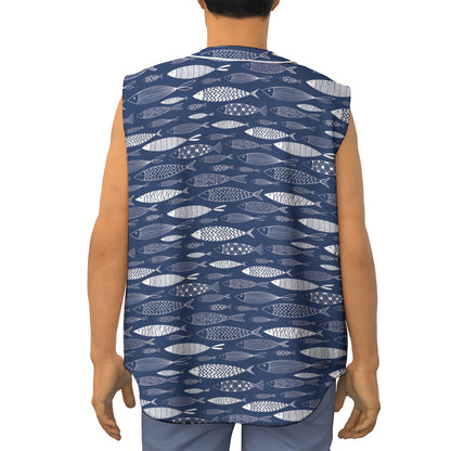 Ornamental Fish Pattern Print Sleeveless Baseball Jersey