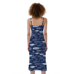 Ornamental Fish Pattern Print Slim Fit Midi Cami Dress