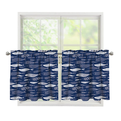 Ornamental Fish Pattern Print Tier Curtains