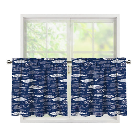 Ornamental Fish Pattern Print Tier Curtains