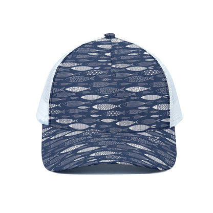 Ornamental Fish Pattern Print White Mesh Trucker Cap